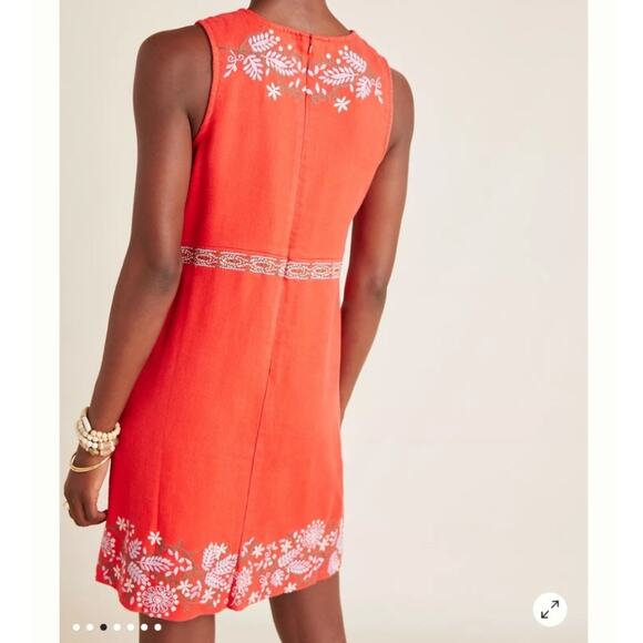 Anthropologie Womens Aiko Embroidered Shift Dress Size 0  Red Linen Blend - Picture 9 of 16